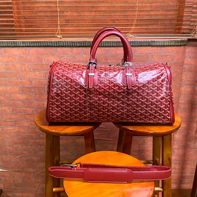 Goyard Red Chevron Coated Canvas Croisiere 50 Duffel Bag