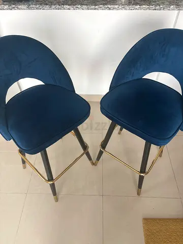 2 Navy Blue velvet bar stools