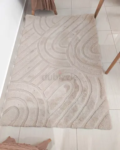 Beige Textured Plush Area Rug , Good Condition