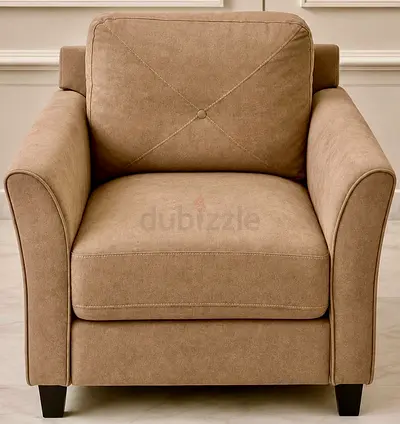 Beige Fabric Armchair - Comfortable Single Sofa Chair
