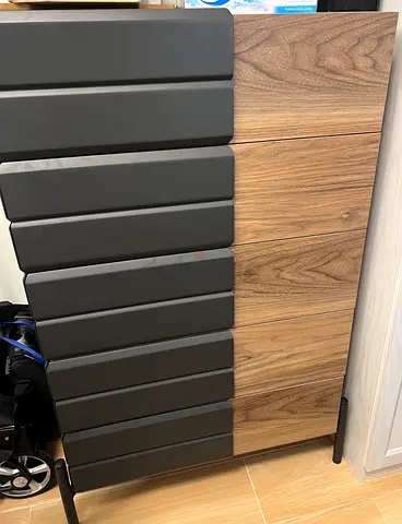 Modern tall chest of drawers - wood and matte black finish