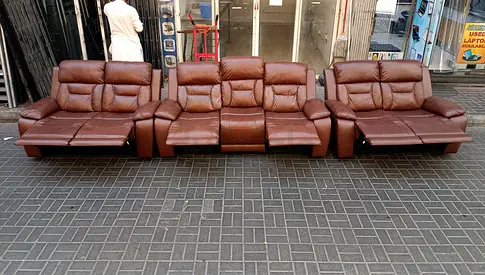 Brown Leather 7 Seater Recliner Sofa Set 3+2+2