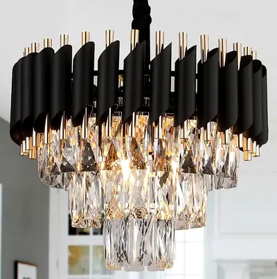 2 Crystal Chandelier with Black and Gold Trim