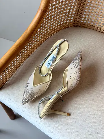 Jimmy Choo ivory crystal-embellished slingback heels, size please confirm