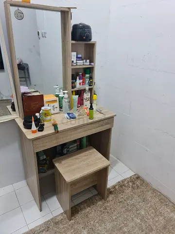 Used wooden dressing table with mirror and stool