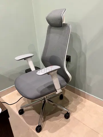 Ergonomic Grey Office Chair with Adjustable Headrest and Armrests