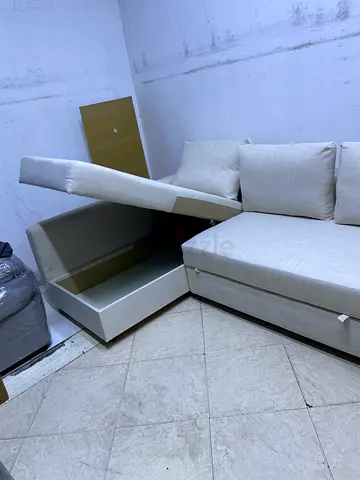 Cream Fabric Sofa Bed with Built-in Storage