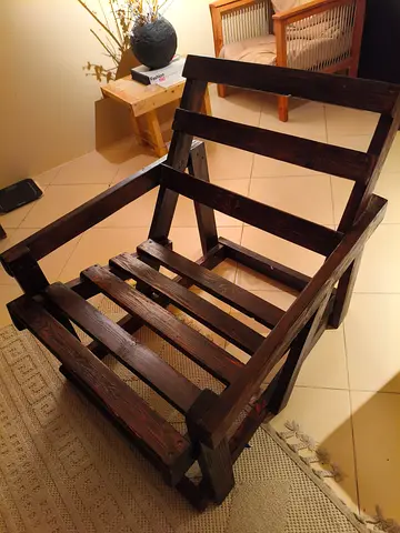 Solid Wood Slatted Lounge Chair - Dark Stain, Rustic Design. Designed and made my me