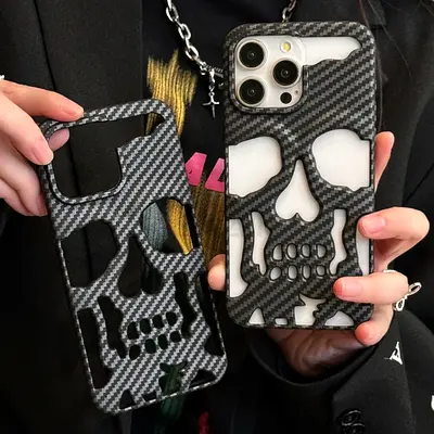 Aura men Carbon-fiber skull iPhone case ( 13 pro max, 14 pro max, 15 pro max, 16 pro max)