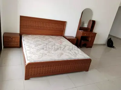 Wooden king Bed with Mattress, 2 Nightstands and Dressing Table