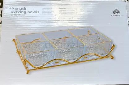 Set of 6 Snack Serving Bowls with Gold Stand from HomeCentre