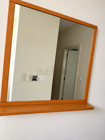 Large Wooden Wall Mirror with Shelf – Excellent Condition