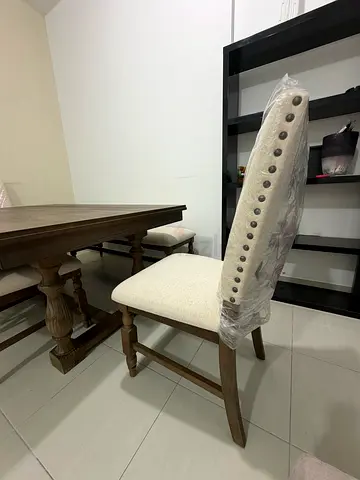 Ashley 6 seaters luxury solid wood dining table with 4 chairs and bench
