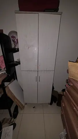 Tall 4-door storage cabinet / wardrobe - light wood finish