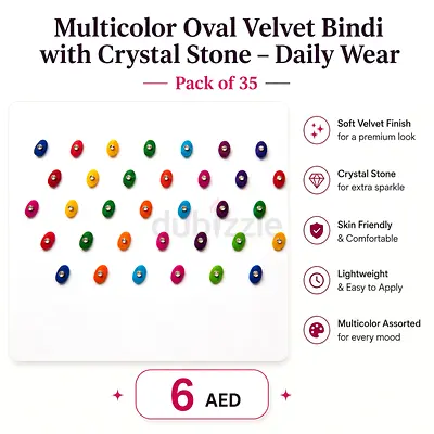 Pack of 35 Multicolor Velvet Bindi with Crystal Stone - Daily Wear