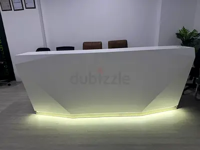 Modern Geometric Reception Desk with LED Lighting - White