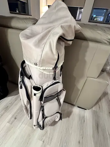 Light Beige Stand Golf Bag with Multiple Pockets - Good Condition with full set of irons SW.PW, 3 -9