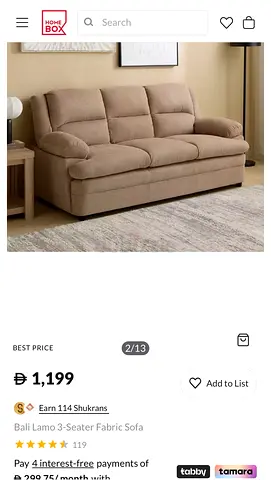 Home box 2& 3-Seater Fabric Sofa - Light Brown, Good Condition with warranty