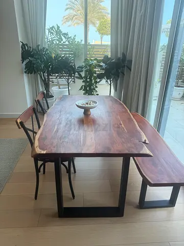 “Solid Wood Live Edge Dining Table Set + Bench & Chairs”