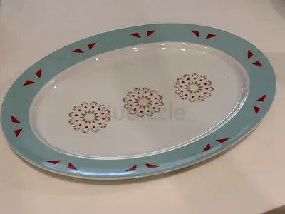 SILSAL DESIGN HOUSE Oval Ceramic Serving Platter - Light Blue Rim with Patterned Center