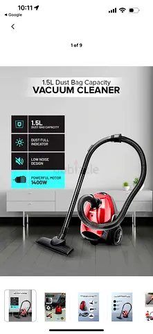 Red 1400W Canister Vacuum Cleaner with 1.5L Dust Bag - Good Condition
