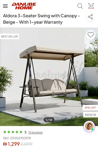 Aldora 3-seater swing with canopy