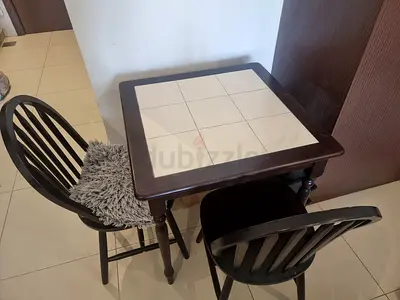 Wooden 2-Seater Dining/Breakfast Table with Tile Top and 2 Chairs
