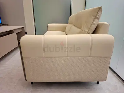 Modern Cream Fabric Sofa with Metallic Trim