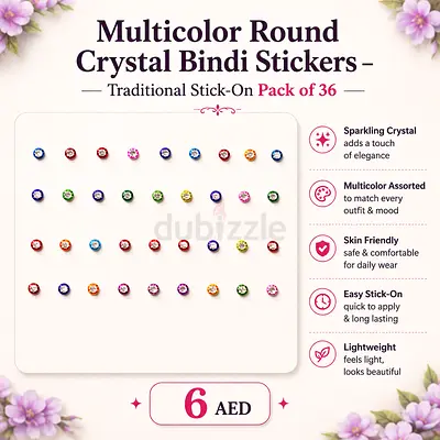 Pack of 36 Multicolor Crystal Bindi Stickers - Self Adhesive Fashion Bindis