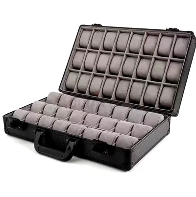 Watch Display Case / Storage Briefcase with 48 Cushions - Black