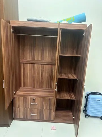 Modern Wooden Armoire Wardrobe with Drawers and Shelves