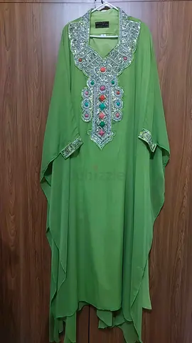 Green Embellished Kaftan / Abaya with Gemstone Detailing - Good Condition
