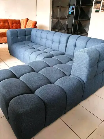 Modern Modular Tufted L-shaped Sofa - Deep Blue, Comfortable Seating