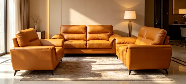 Genuine Leather 3+2+1-Seater Sofa + Accent Chair Set - Tan, Excellent Condition