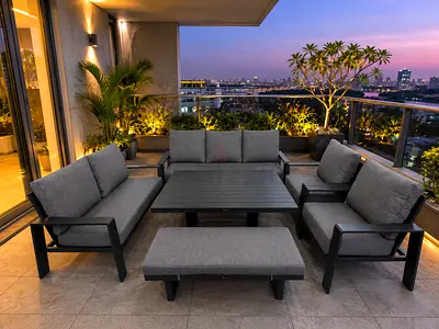 Sofa set aluminium with hydraulic table outdoor furniture garden furniture