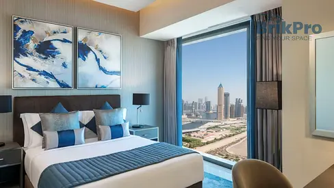 شقة فندقية مفروشة بغرفتي نوم | داماك ميزون أيكون سيتي | إطلالات على القناة والأفق