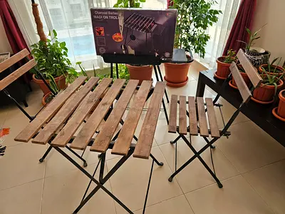 Wooden Slatted Folding Table and Chairs Set - Compact Bistro Style