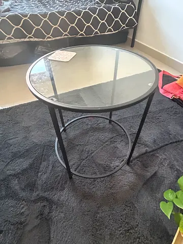 Round Glass Top Side Table with Black Metal Frame