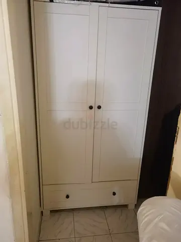 White 2-Door Wardrobe with Bottom Drawer - Good Condition