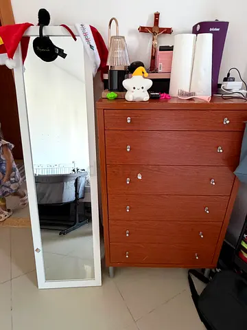 Tall Wooden Chest of Drawers with Mirror - Good Condition