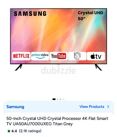 Samsung 50" Crystal UHD 4K Smart TV (UA50AU7000) - Titan Grey