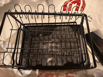 Compact metal dish drying rack - black, foldable