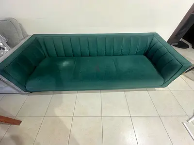 Danube Green three-seater velvet sofa - good condition