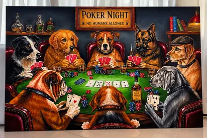Hand-Painted Oil Painting on Canvas – Poker Night – 150 × 100cm