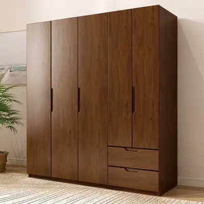 Large Wooden 5-Door Wardrobe with Drawers - Good Condition