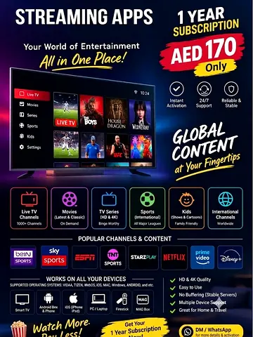 1 Year Streaming Apps Subscription - Global Channels (AED 170)