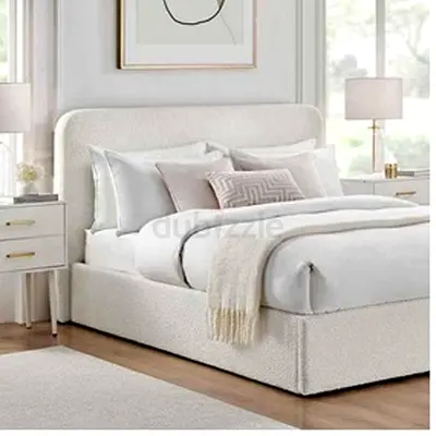Elegant Serene White Boucle Fabric Bed