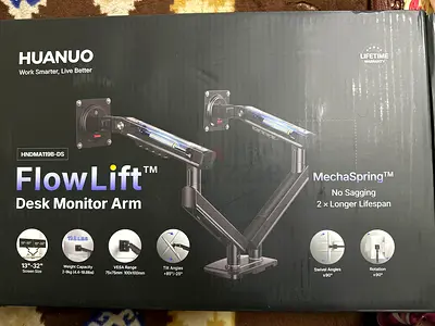 HUANUO FlowLift Dual Arm Desk Monitor Mount (for 13"–32" screens)