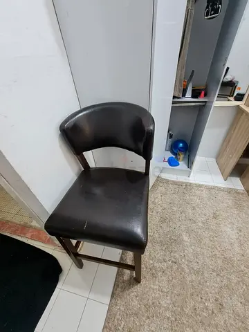Dark brown leather bar stool ( chair) with backrest - good used condition