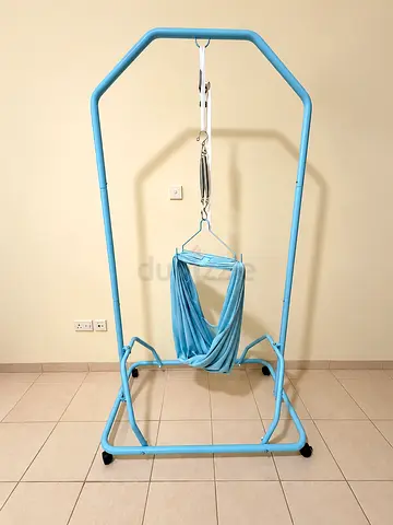 Baby hammock swing with metal stand and suspension (light blue) - gently used